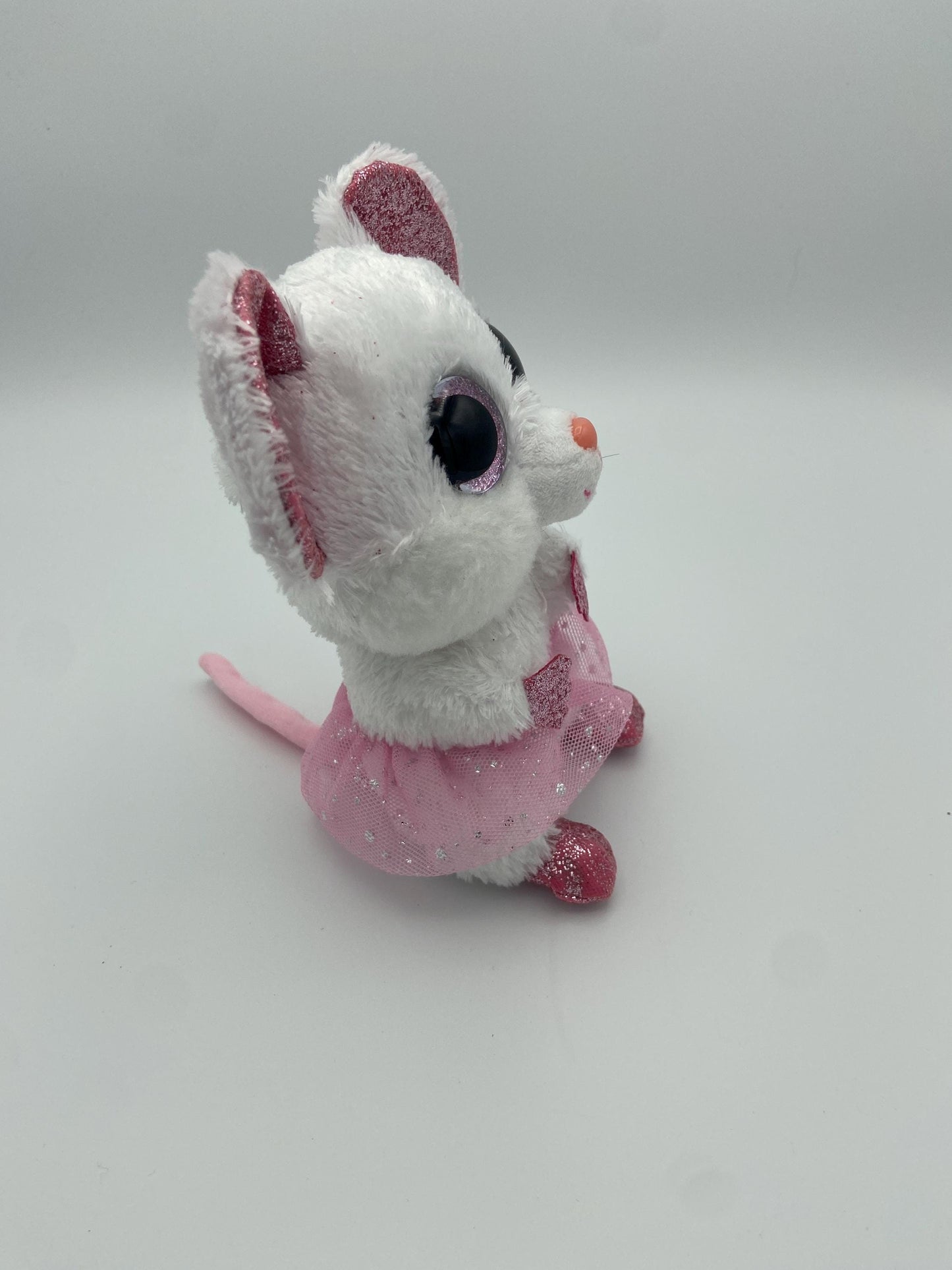 TY Silk Beanie Boos Nina the Pink and White Ballerina Sparkle Mouse Plush 6 Inch