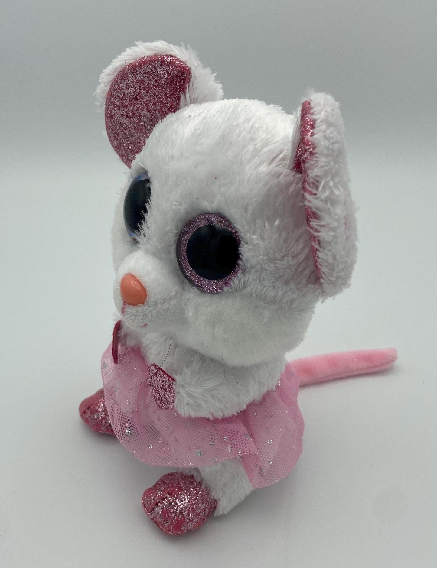 TY Silk Beanie Boos Nina the Pink and White Ballerina Sparkle Mouse Plush 6 Inch