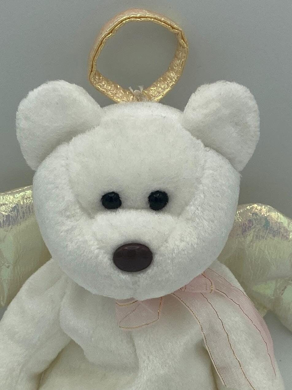 Vintage Retired 1998 TY HALO the Angel Bear Beanie Baby Rare with Brown Nose (No Tag)