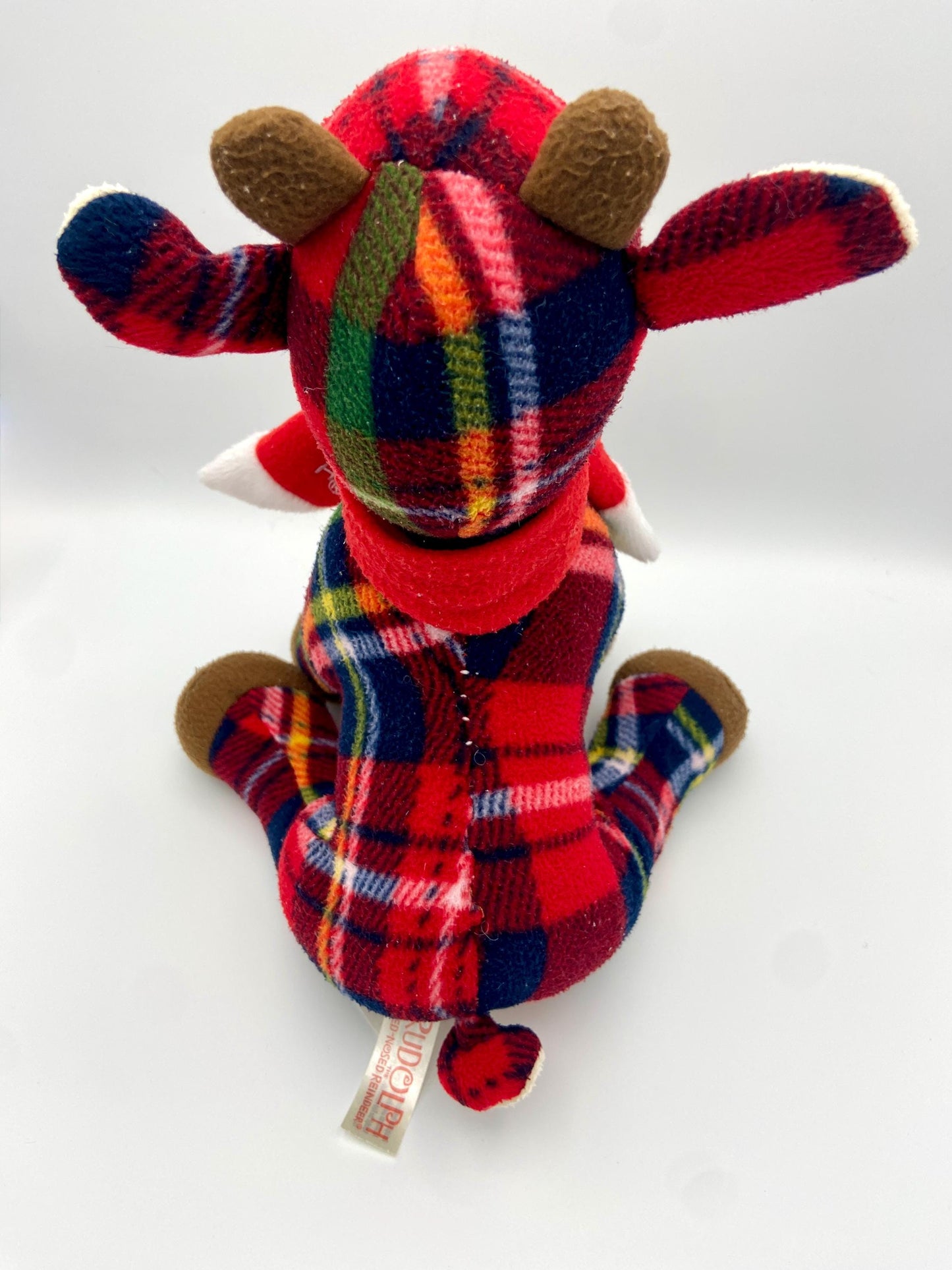 Vintage Plaid Rudolph The Red Nosed Reindeer with Logo Scarf 11 Inch Soft Plush Hand Picked