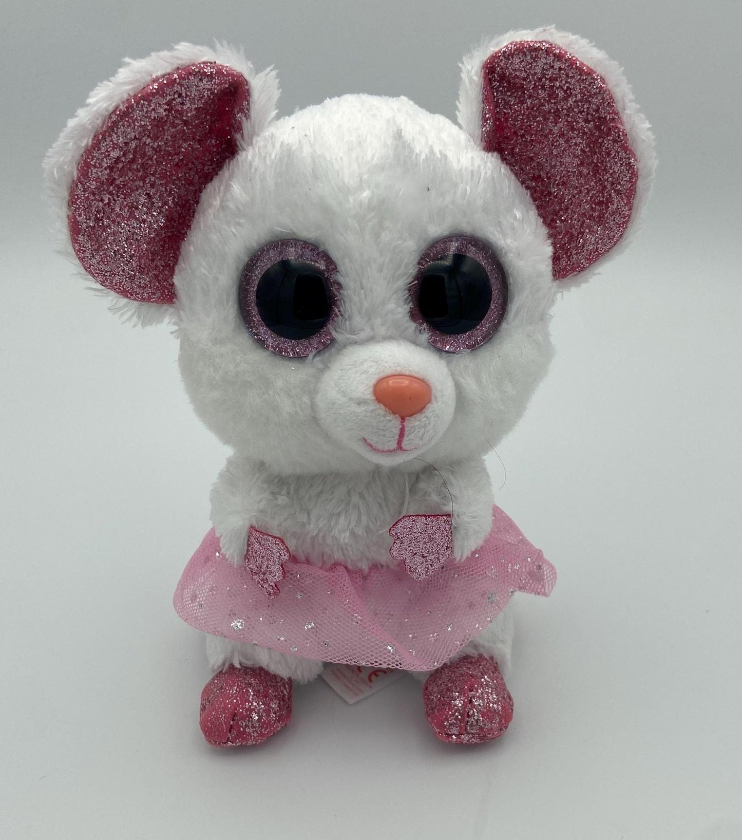 TY Silk Beanie Boos Nina the Pink and White Ballerina Sparkle Mouse Plush 6 Inch