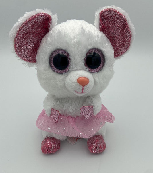TY Silk Beanie Boos Nina the Pink and White Ballerina Sparkle Mouse Plush 6 Inch