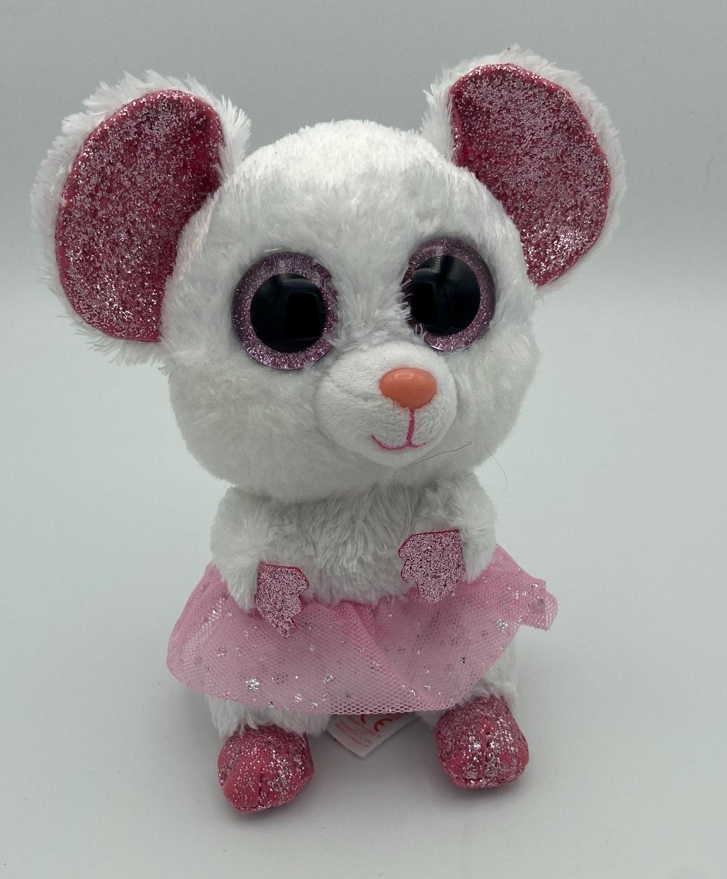 TY Silk Beanie Boos Nina the Pink and White Ballerina Sparkle Mouse Plush 6 Inch