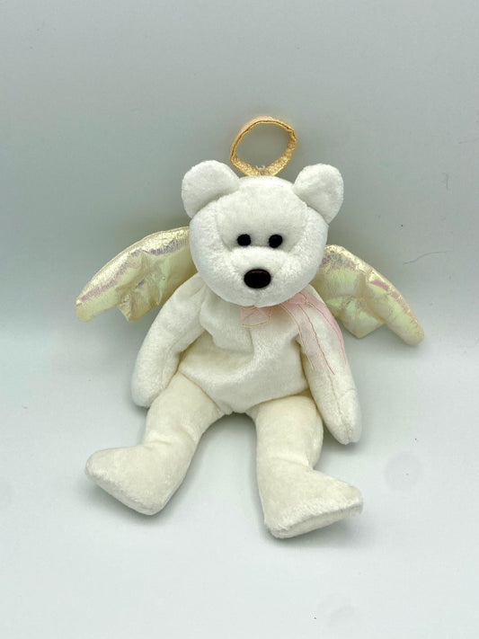 Vintage Retired 1998 TY HALO the Angel Bear Beanie Baby Rare with Brown Nose (No Tag)