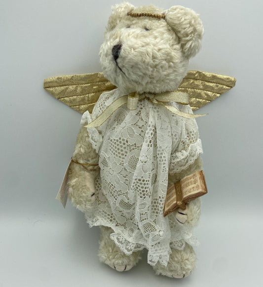 Vintage Avon 1998 12 Inch Angelica Bear with Gold Wings and Name Engraved on Song Book - New With Original Tag Rare